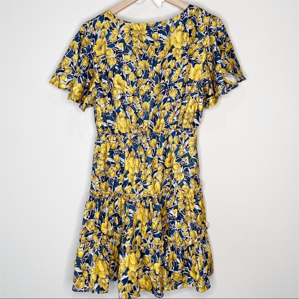 Blue and Yellow Floral Ruffle Mini Dress - Picture 7 of 8